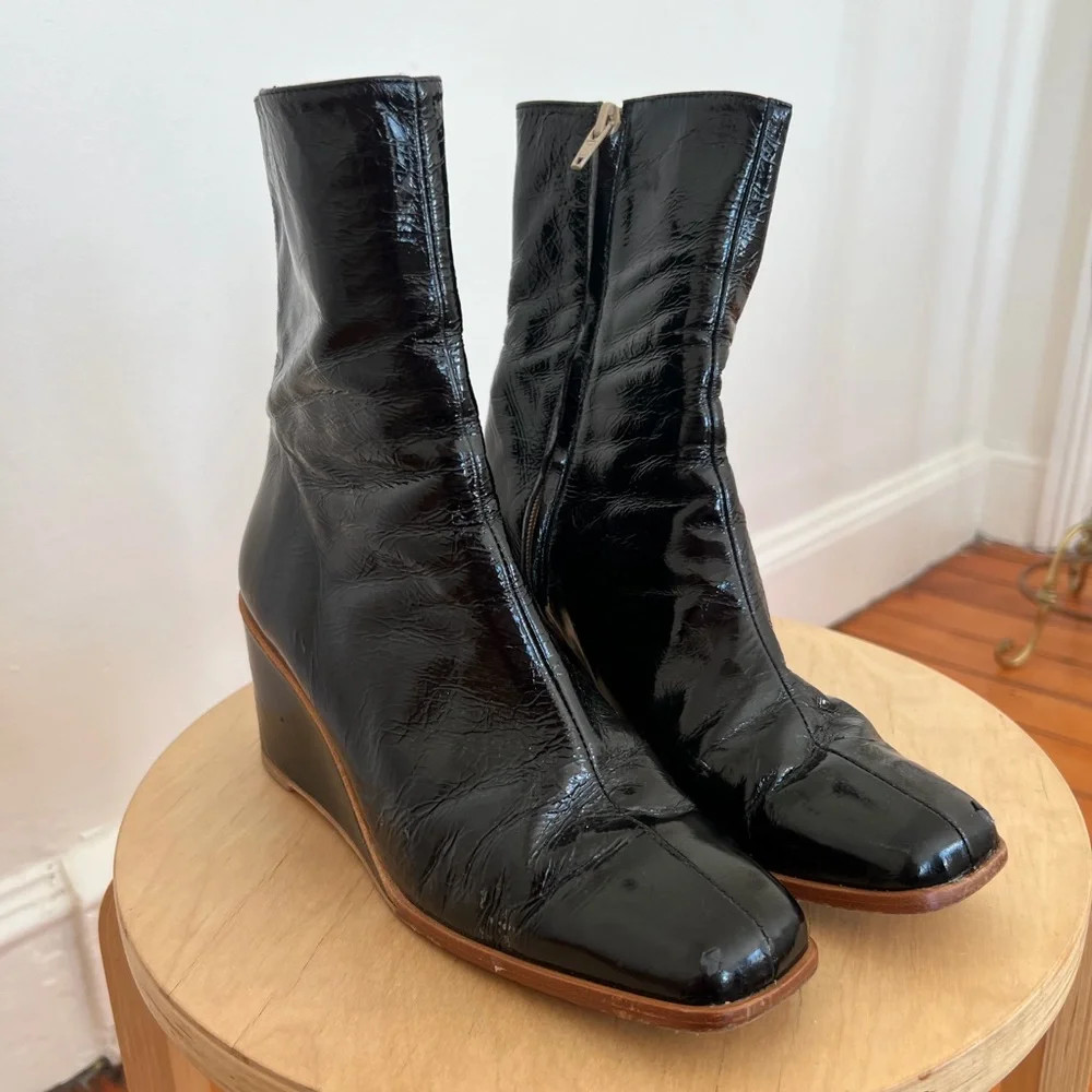 Black Patent Leather Paloma Wool Ankle Boots - Picture 1 of 7